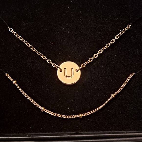 Layered Gold Plated Initial "U" Bracelet Set With Gift Box - Picture 3 of 5